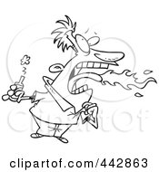 Poster, Art Print Of Cartoon Black And White Outline Design Of A Firey Mouthed Man With Hot Sauce