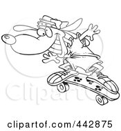 Royalty Free RF Clip Art Illustration Of A Cartoon Black And White Outline Design Of A Skateboarding Dog