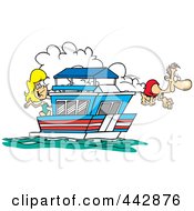 Cartoon Couple On Their House Boat