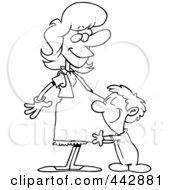 Poster, Art Print Of Cartoon Black And White Outline Design Of A Son Hugging His Pregnant Mom