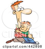 Royalty Free RF Clip Art Illustration Of A Cartoon Father Kneeling To Hug His Son