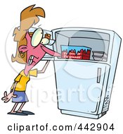 Cartoon Woman Standing By A Freezer During A Hot Flash