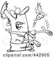 Poster, Art Print Of Cartoon Black And White Outline Design Of A Businessman Tossing A Hot Potato