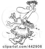 Royalty Free RF Clip Art Illustration Of A Cartoon Black And White Outline Design Of A Drunk Man Hula Dancing