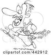 Royalty Free RF Clip Art Illustration Of A Cartoon Black And White Outline Design Of A Man Running With A Fiery Butt