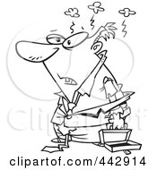 Royalty Free RF Clip Art Illustration Of A Cartoon Black And White Outline Design Of A Roughed Up Businessman
