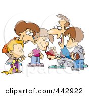 Cartoon Huddled Family Reading A Football Play Book