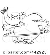 Royalty Free RF Clip Art Illustration Of A Cartoon Black And White Outline Design Of An Elephant Using A Hula Hoop