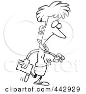 Royalty Free RF Clip Art Illustration Of A Cartoon Black And White Outline Design Of A Hungry Woman Shaking