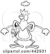 Poster, Art Print Of Cartoon Black And White Outline Design Of A Mad Chicken