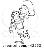 Royalty Free RF Clip Art Illustration Of A Cartoon Black And White Outline Design Of A Mom Hugging Her Son