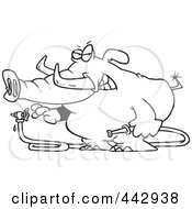 Poster, Art Print Of Cartoon Black And White Outline Design Of An Elephant Turning A Hose On