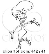 Royalty Free RF Clip Art Illustration Of A Cartoon Black And White Outline Design Of A Beautiful Female Hostess Presenting