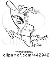 Poster, Art Print Of Cartoon Black And White Outline Design Of A Man Running With Flames