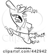 Royalty Free RF Clip Art Illustration Of A Cartoon Black And White Outline Design Of A Man Running With Flames