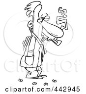 Poster, Art Print Of Cartoon Black And White Outline Design Of A Cold Man Shivering In His Jacket And Smoking