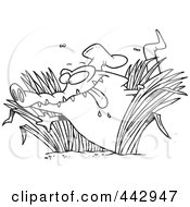Poster, Art Print Of Cartoon Black And White Outline Design Of A Hungry Chef Gator In Grasses