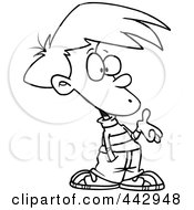 Royalty Free RF Clip Art Illustration Of A Cartoon Black And White Outline Design Of A Confused Boy