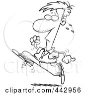 Poster, Art Print Of Cartoon Black And White Outline Design Of A Man Running