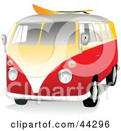 Clipart Illustration Of A 3d Orange And Yellow VW Van With A Surf Board On The Roof by toonster #COLLC44296-0117