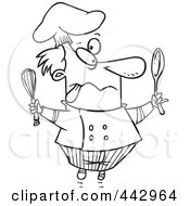 Poster, Art Print Of Cartoon Black And White Outline Design Of A Crazy Chef