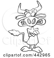 Poster, Art Print Of Cartoon Black And White Outline Design Of A Mad Cow With Folded Arms