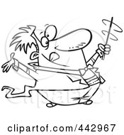 Cartoon Black And White Outline Design Of A Music Conductor Swirling His Baton