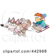 Poster, Art Print Of Cartoon Huskies Pulling A Boy On A Sled