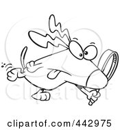 Royalty Free RF Clip Art Illustration Of A Cartoon Black And White Outline Design Of A Searching Dog