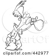 Royalty Free RF Clip Art Illustration Of A Cartoon Black And White Outline Design Of A Businessman Hyperventilating Into A Bag