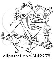Royalty Free RF Clip Art Illustration Of A Cartoon Black And White Outline Design Of A Mad Scientist Mixing Chemicals