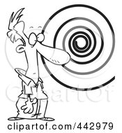 Cartoon Black And White Outline Design Of A Hypnotized Man Staring At A Spiral