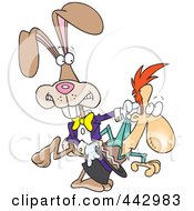 Cartoon Magician Rabbit Pulling A Man Out Of A Hat