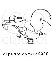 Royalty Free RF Clip Art Illustration Of A Cartoon Black And White Outline Design Of A Mad Squirrel Stomping