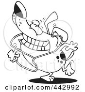 Poster, Art Print Of Cartoon Black And White Outline Design Of A Dog Listening To An Mp3 Player