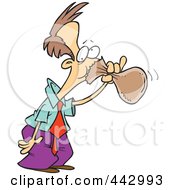 Royalty Free RF Clip Art Illustration Of A Cartoon Businessman Hyperventilating Into A Bag by toonaday