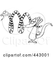 Cartoon Black And White Outline Design Of A Mongoose Attacking A Snake