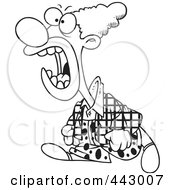Royalty Free RF Clip Art Illustration Of A Cartoon Black And White Outline Design Of A Mad Clown Yelling