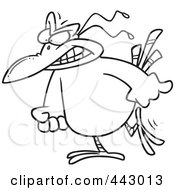 Poster, Art Print Of Cartoon Black And White Outline Design Of A Mad Bird