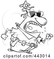 Poster, Art Print Of Cartoon Black And White Outline Design Of A Mad Police Man Pointing His Finger