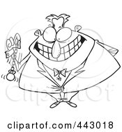Cartoon Black And White Outline Design Of A Hypnotist Swinging A Pocket Watch