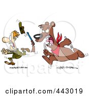 Poster, Art Print Of Cartoon Hungry Bear Chasing A Hunter