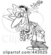 Royalty Free RF Clip Art Illustration Of A Cartoon Black And White Outline Design Of A Mad Scientist Holding A Test Tube