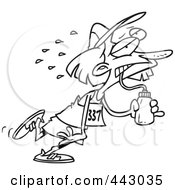 Royalty Free RF Clip Art Illustration Of A Cartoon Black And White Outline Design Of A Female Marathon Runner Sucking Up Water by toonaday