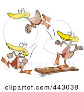 Cartoon Mallard Ducks Jumping Off Of A Diving Board