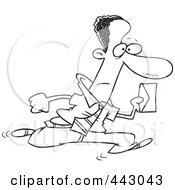Royalty Free RF Clip Art Illustration Of A Cartoon Black And White Outline Design Of A Black Businessman Running With An Envelope