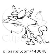 Royalty Free RF Clip Art Illustration Of A Cartoon Black And White Outline Design Of A Mangy Stinky Cat Walking Upright