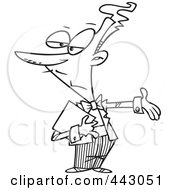 Poster, Art Print Of Cartoon Black And White Outline Design Of A Maitre D Gesturing