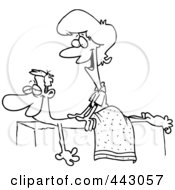 Royalty Free RF Clip Art Illustration Of A Cartoon Black And White Outline Design Of A Friendly Female Massage Therapist Massaging A Patient by toonaday