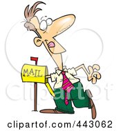 Royalty Free RF Clip Art Illustration Of A Cartoon Man Anxiously Reaching Into His Mailbox